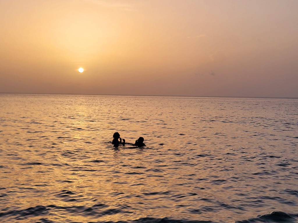 E and Bree swimming Woodlands Beach June 2025.